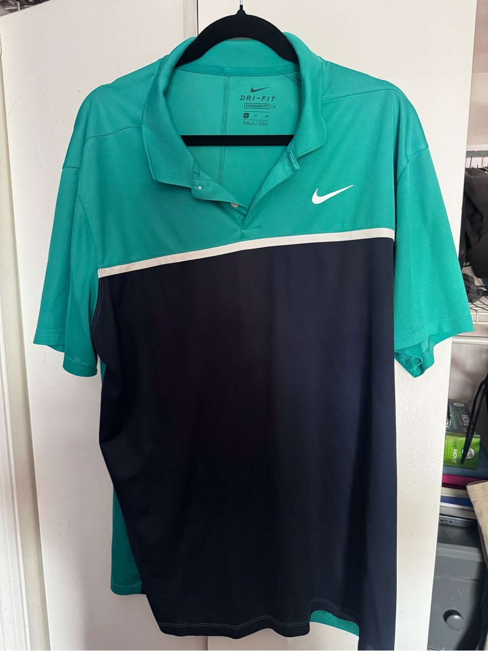 Nike Golf Dri-FIT Polo Shirt Men’s XL Teal Navy Colorblock Standard Fit